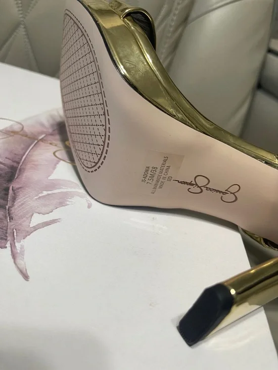 Jessica Simpson ADONIA Metallic Gold Ankle-Strap Platform Heels - Picture 10 of 10